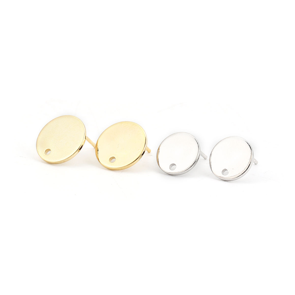 Picture of 10 PCs Brass Ear Post Stud Earrings 18K Real Gold Plated Round With Loop 12mm Dia., Post/ Wire Size: 0.8mm(20 gauge)