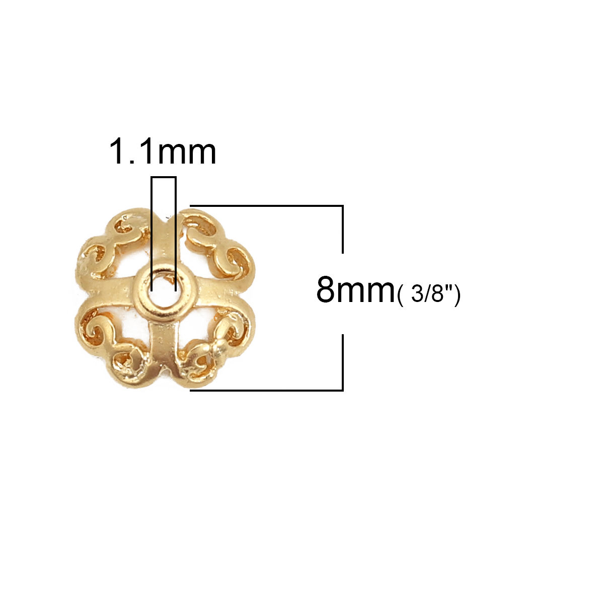 Picture of Brass Beads Caps Flower 18K Real Gold Plated Hollow (Fit Beads Size: 10mm Dia.) 8mm x 8mm, 10 PCs