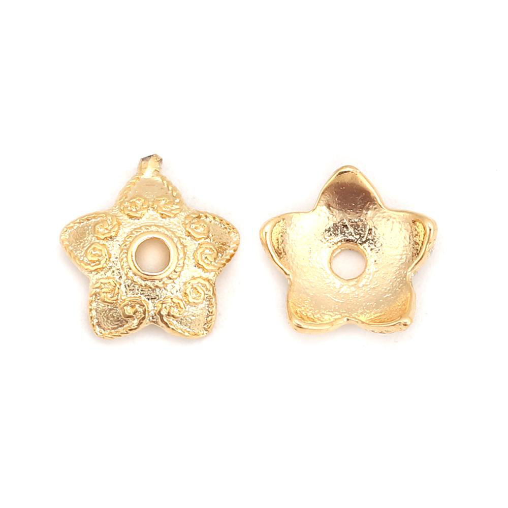 Picture of Brass Beads Caps Flower 18K Real Gold Plated Hollow (Fit Beads Size: 10mm Dia.) 8mm x 8mm, 10 PCs