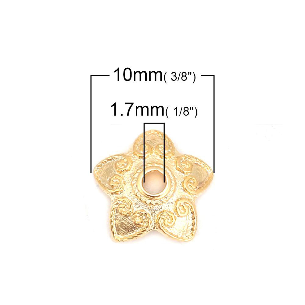 Picture of Brass Beads Caps Flower 18K Real Gold Plated Hollow (Fit Beads Size: 10mm Dia.) 8mm x 8mm, 10 PCs