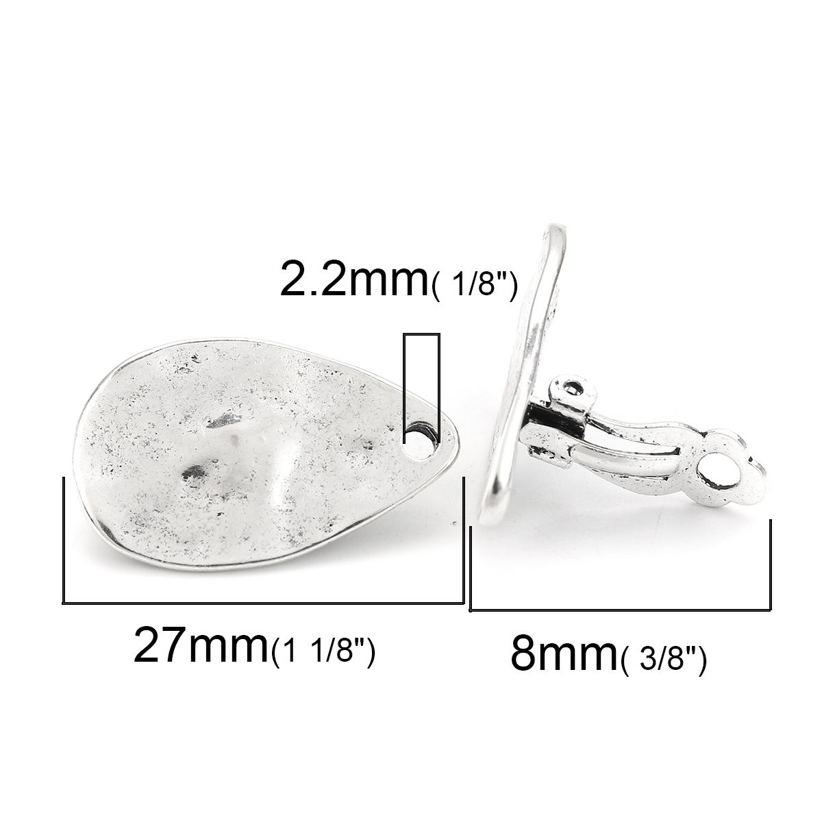 Bild von Zinklegierung Ohrklemme Tropfen Antiksilber 27mm x 17mm, 4 Stück