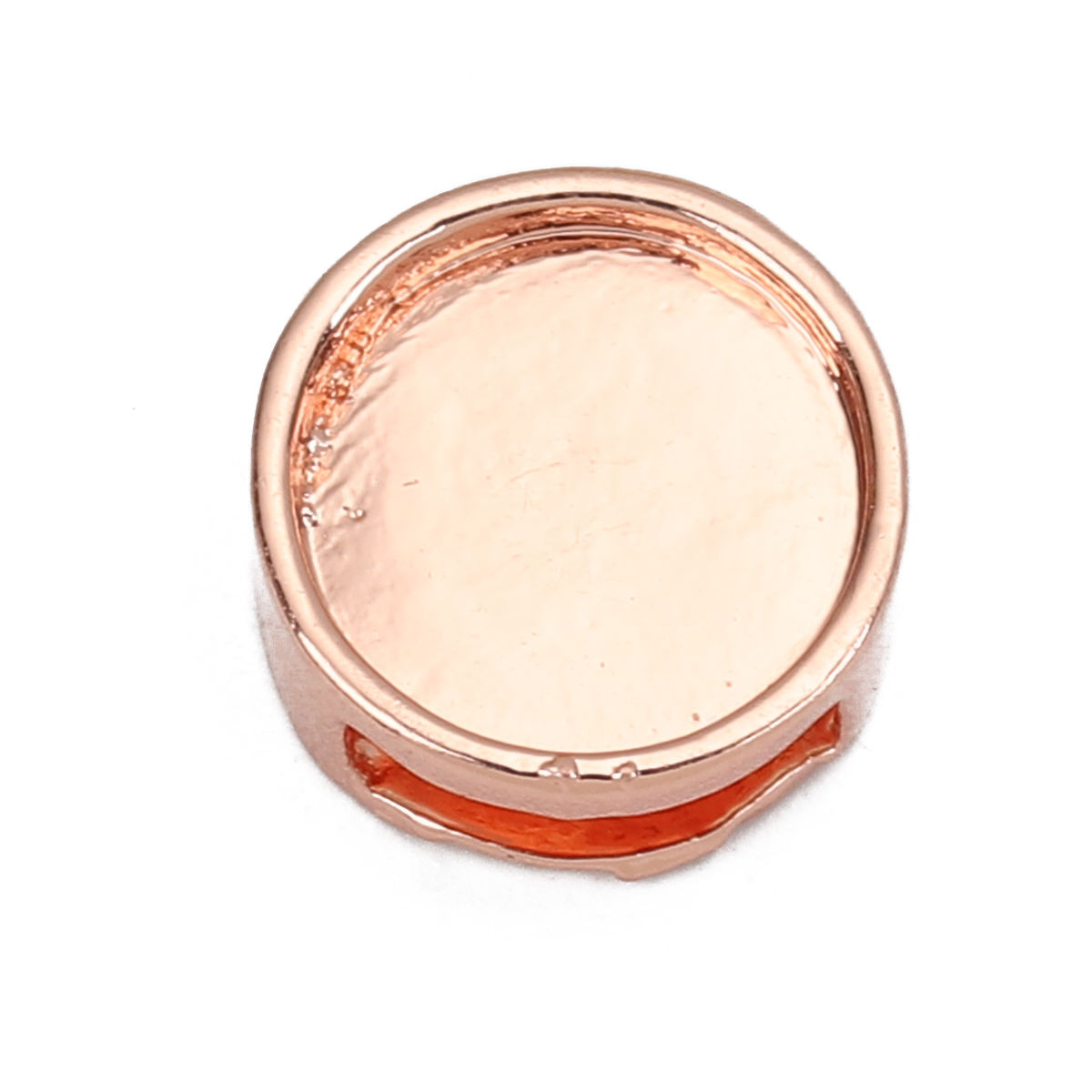 Изображение Цинковый Сплав ползунок Бусины Плоские Круглые Розово-золотой, (Для 10mm x 3mmНитки) Основы для Кабошонов 12мм) Около 14мм диаметр, Отверстие:около 10мм x3мм (Подходит к 10mm x 3mm шнур) 10 ШТ