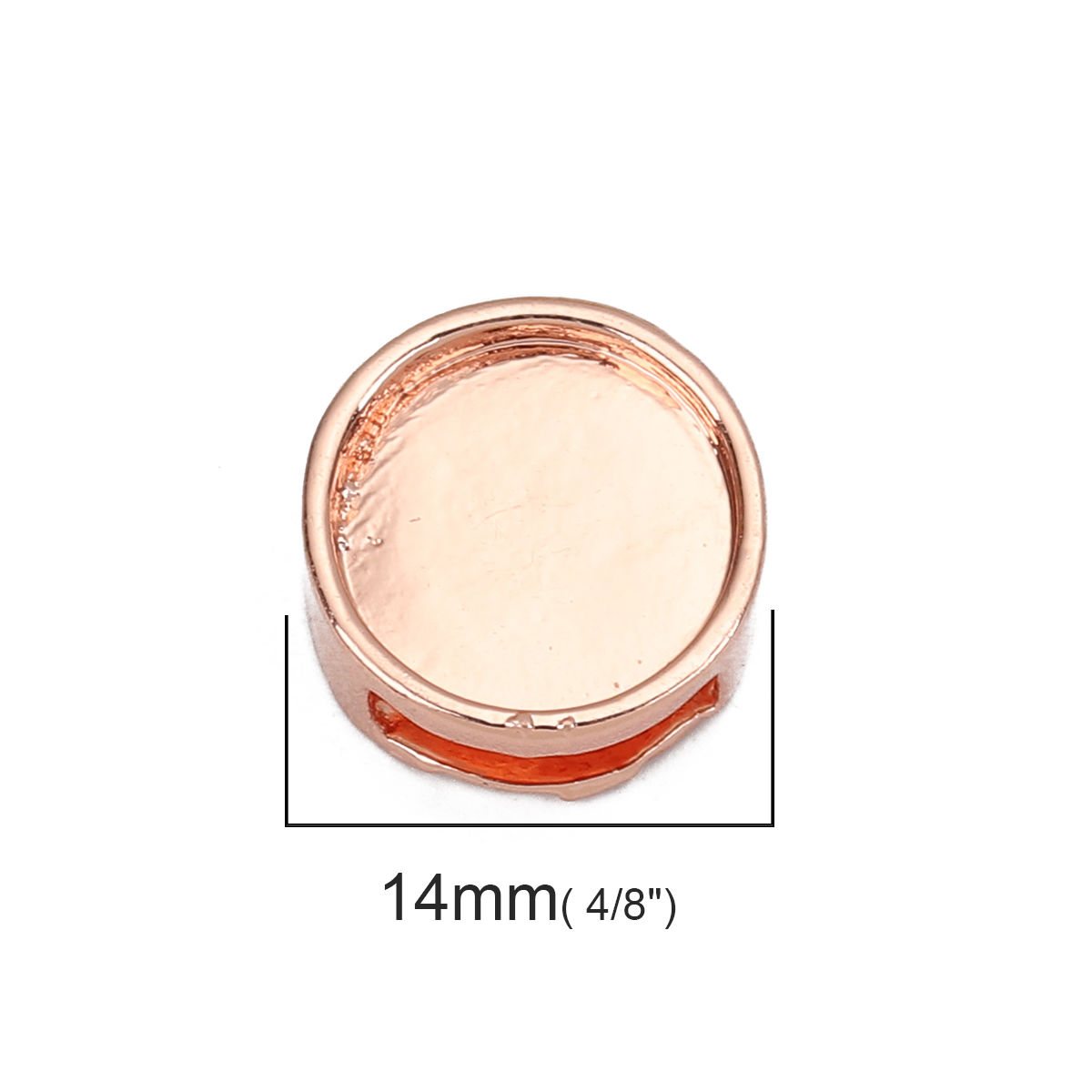 Изображение Цинковый Сплав ползунок Бусины Плоские Круглые Розово-золотой, (Для 10mm x 3mmНитки) Основы для Кабошонов 12мм) Около 14мм диаметр, Отверстие:около 10мм x3мм (Подходит к 10mm x 3mm шнур) 10 ШТ