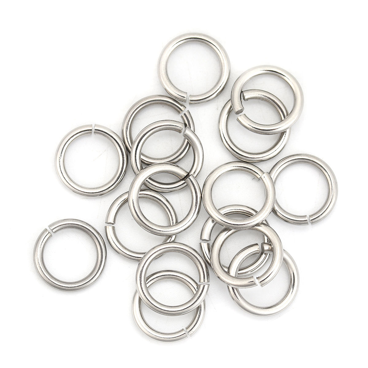 Picture of 50 PCs 14mm Dia., 2mm(12 gauge) 304 Stainless Steel Open Jump Rings Findings For Jewelry Making Silver Tone Round