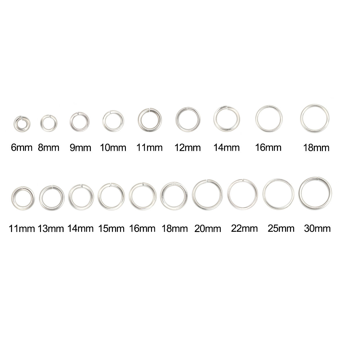 Picture of 50 PCs 14mm Dia., 2mm(12 gauge) 304 Stainless Steel Open Jump Rings Findings For Jewelry Making Silver Tone Round