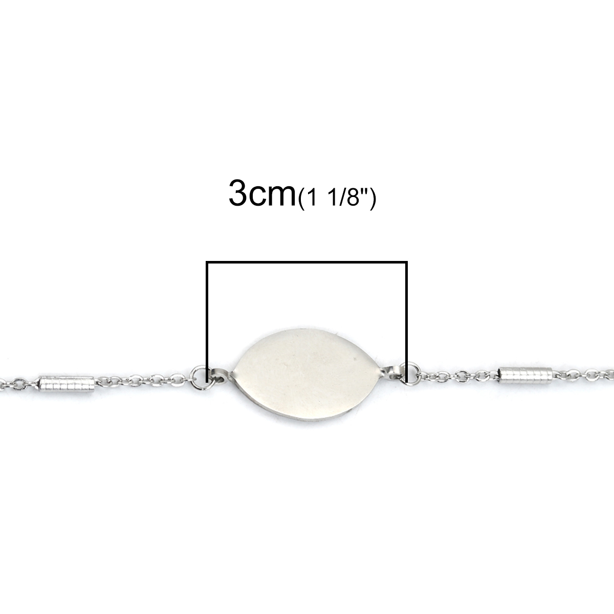 Picture of 304 Stainless Steel Bracelets Silver Tone Marquise Blank Stamping Tags 22cm(8 5/8") long, 1 Piece