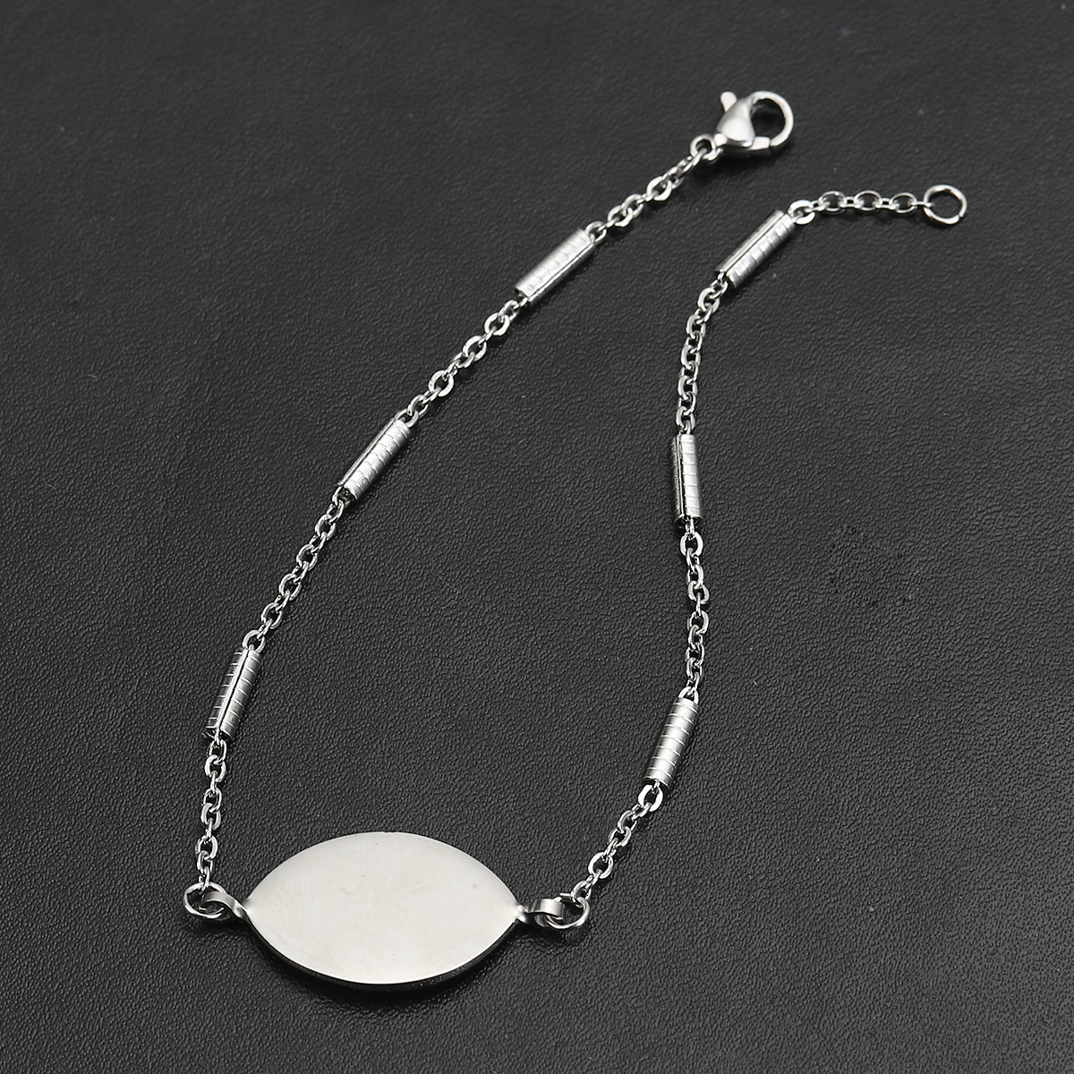 Picture of 304 Stainless Steel Bracelets Silver Tone Marquise Blank Stamping Tags 22cm(8 5/8") long, 1 Piece