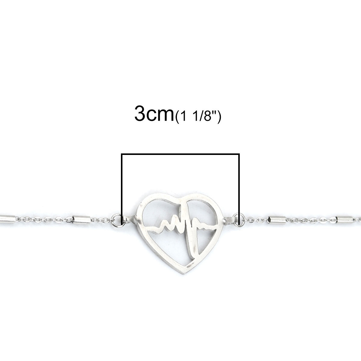 Изображение 304 Нержавеющая Сталь Браслеты Серебряный Тон Сердце Электрокардиограмма 18.5см Длина, 1 ШТ