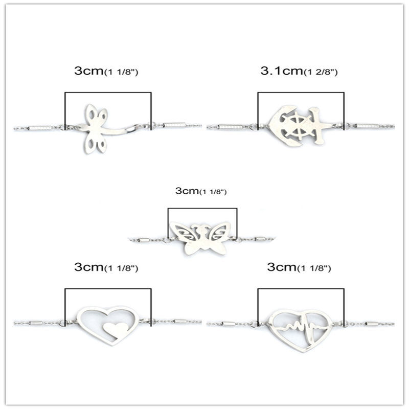 Изображение 304 Нержавеющая Сталь Браслеты Серебряный Тон Сердце Электрокардиограмма 18.5см Длина, 1 ШТ
