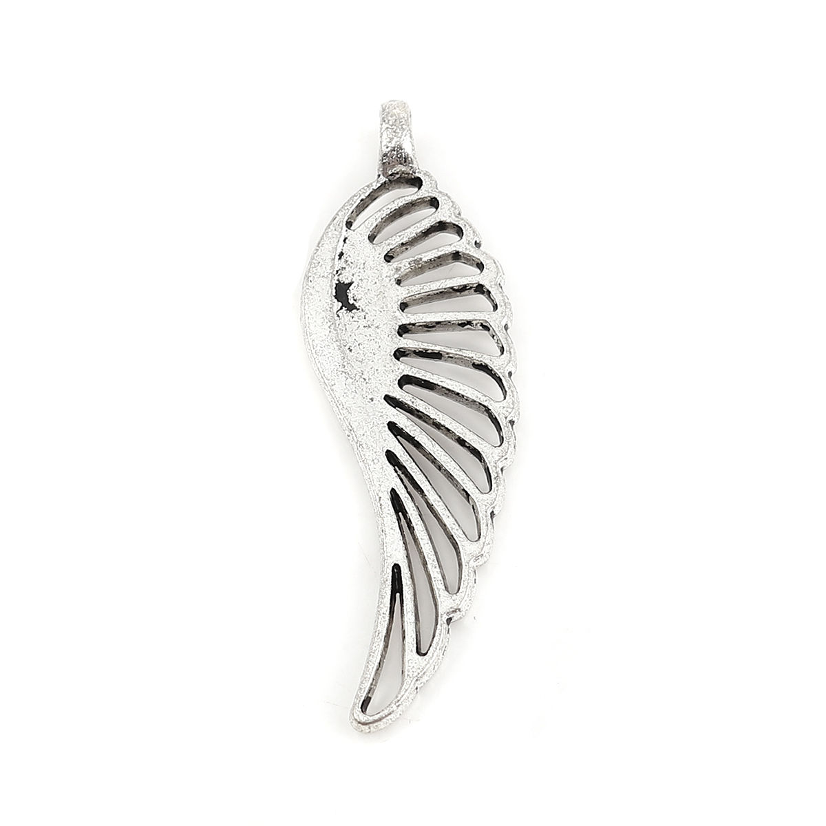 Picture of Zinc Based Alloy Pendants Feather Antique Silver Color 44mm(1 6/8") x 14mm( 4/8"), 20 PCs
