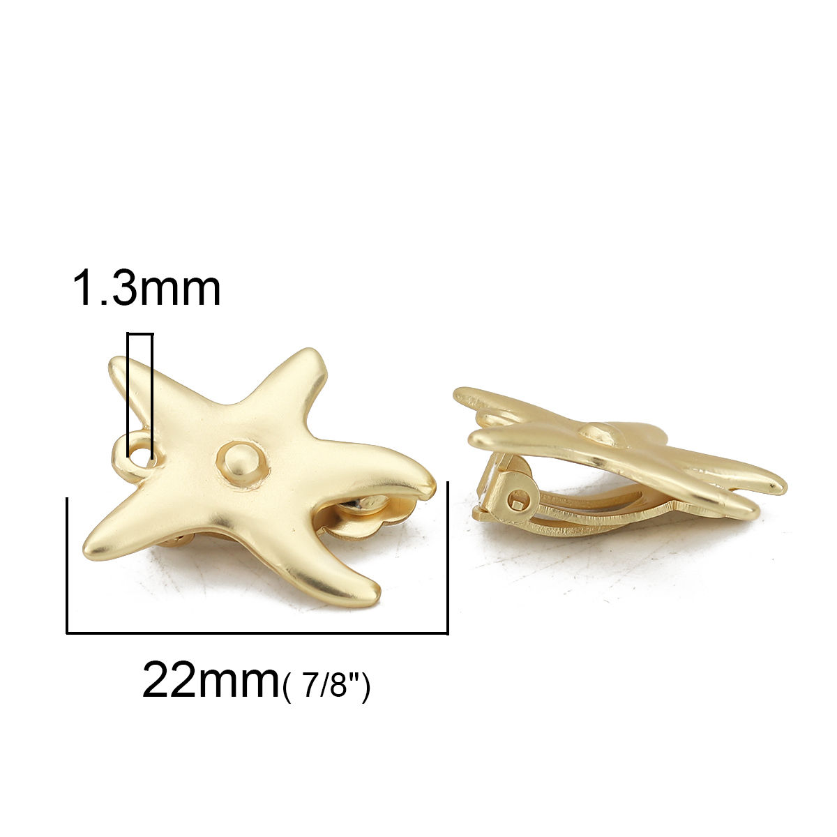 Bild von Zinklegierung Ohrklemme Seesterne Matt Gold M/Öse 22mm x 19mm, 4 Stück