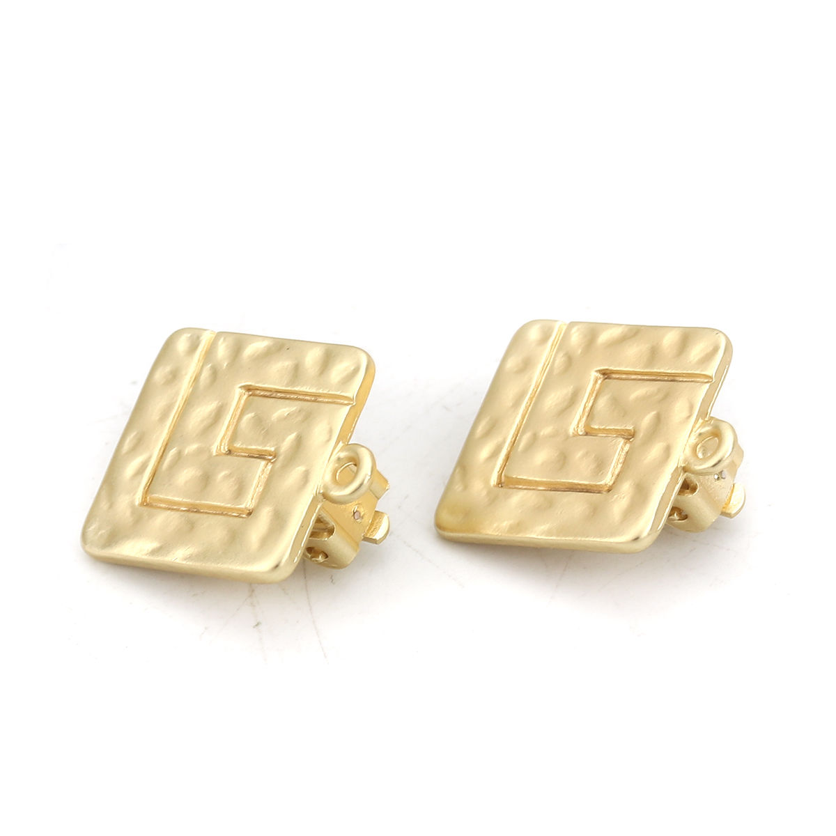 Bild von Zinklegierung Ohrklemme Quadrat Matt Gold M/Öse 19mm x 16mm, 4 Stück