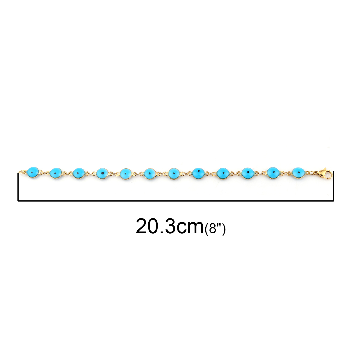 Picture of 304 Stainless Steel Bracelets Gold Plated Blue Dot Enamel 20.4cm(8") long, 1 Piece
