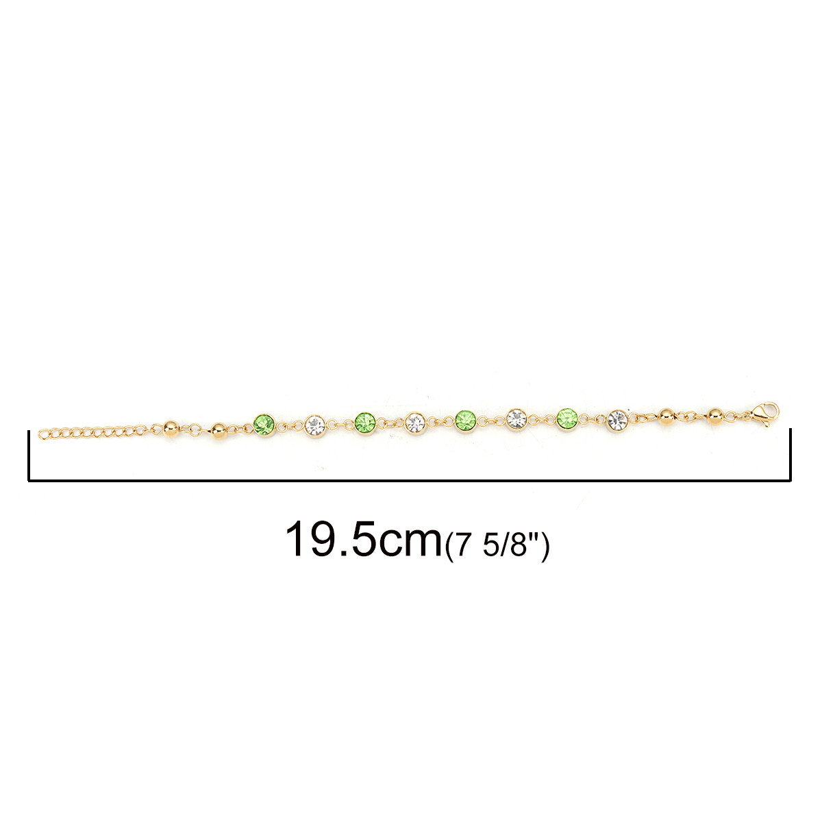 Picture of 304 Stainless Steel Bracelets Gold Plated Green Rhinestone 16.6cm(6 4/8") long, 1 Piece