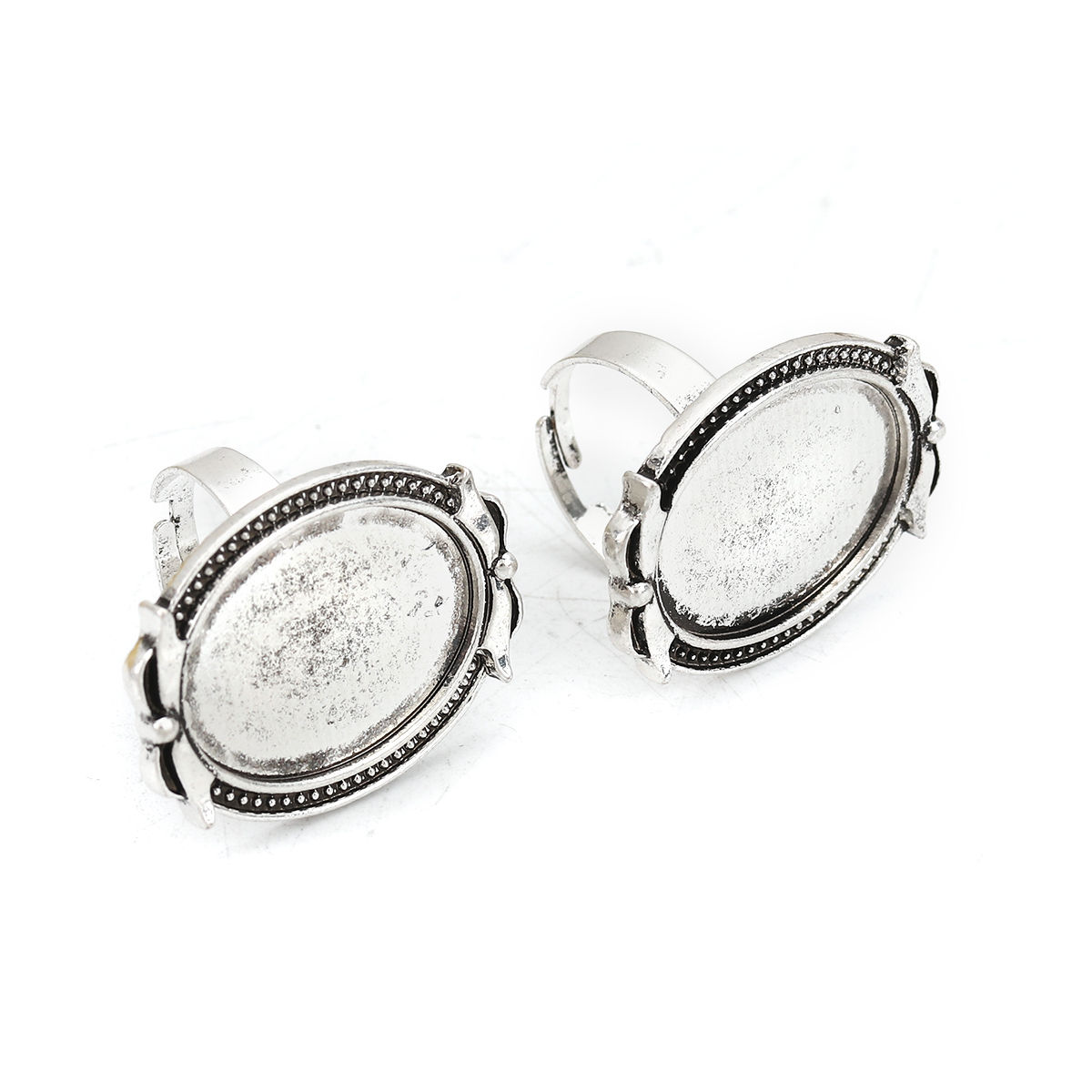 Picture of Zinc Based Alloy Adjustable Rings Antique Silver Color Oval Bowknot Cabochon Settings (Fits 25mmx18mm) 17.5mm( 6/8")(US size 7.25), 5 PCs