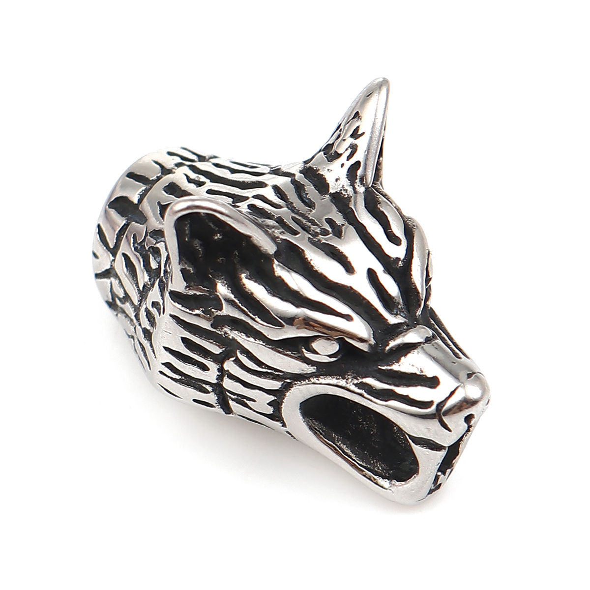 Picture of 316 Stainless Steel Casting End Caps Wolf Antique Silver Color 28mm x 17mm, 1 Piece