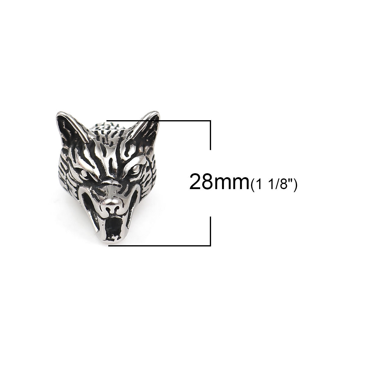 Picture of 316 Stainless Steel Casting End Caps Wolf Antique Silver Color 28mm x 17mm, 1 Piece