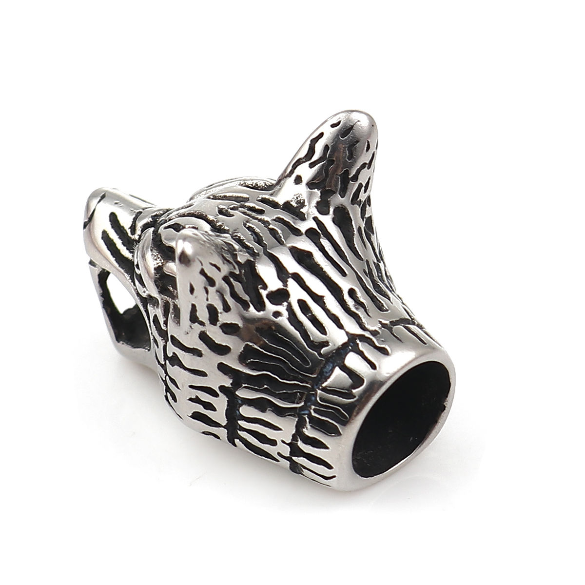 Picture of 316 Stainless Steel Casting End Caps Wolf Antique Silver Color 28mm x 17mm, 1 Piece
