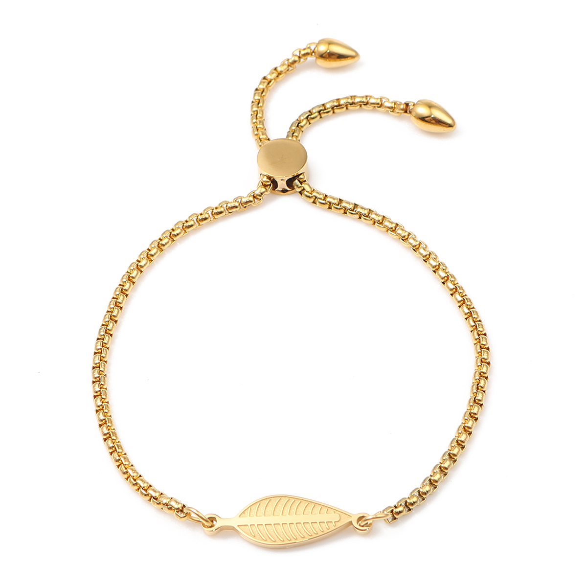 Picture of 304 Stainless Steel Adjustable Slider/ Slide Bolo Bracelets Gold Plated Leaf 26.3cm(10 3/8") - 25.3cm(10") long, 50 PCs