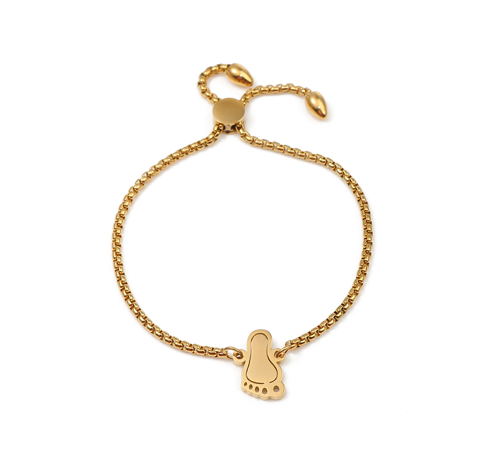 Picture of 304 Stainless Steel Adjustable Slider/ Slide Bolo Bracelets Gold Plated Feet 25.3cm(10") long - 24.3cm(9 5/8") long, 1 Piece