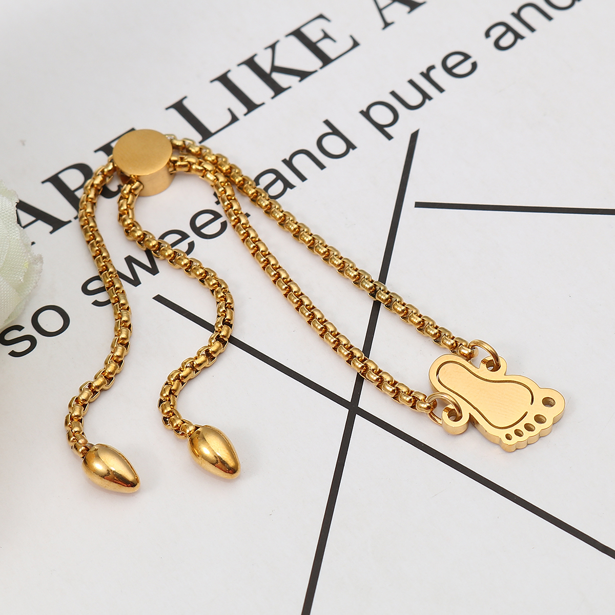 Picture of 304 Stainless Steel Adjustable Slider/ Slide Bolo Bracelets Gold Plated Feet 25.3cm(10") long - 24.3cm(9 5/8") long, 1 Piece