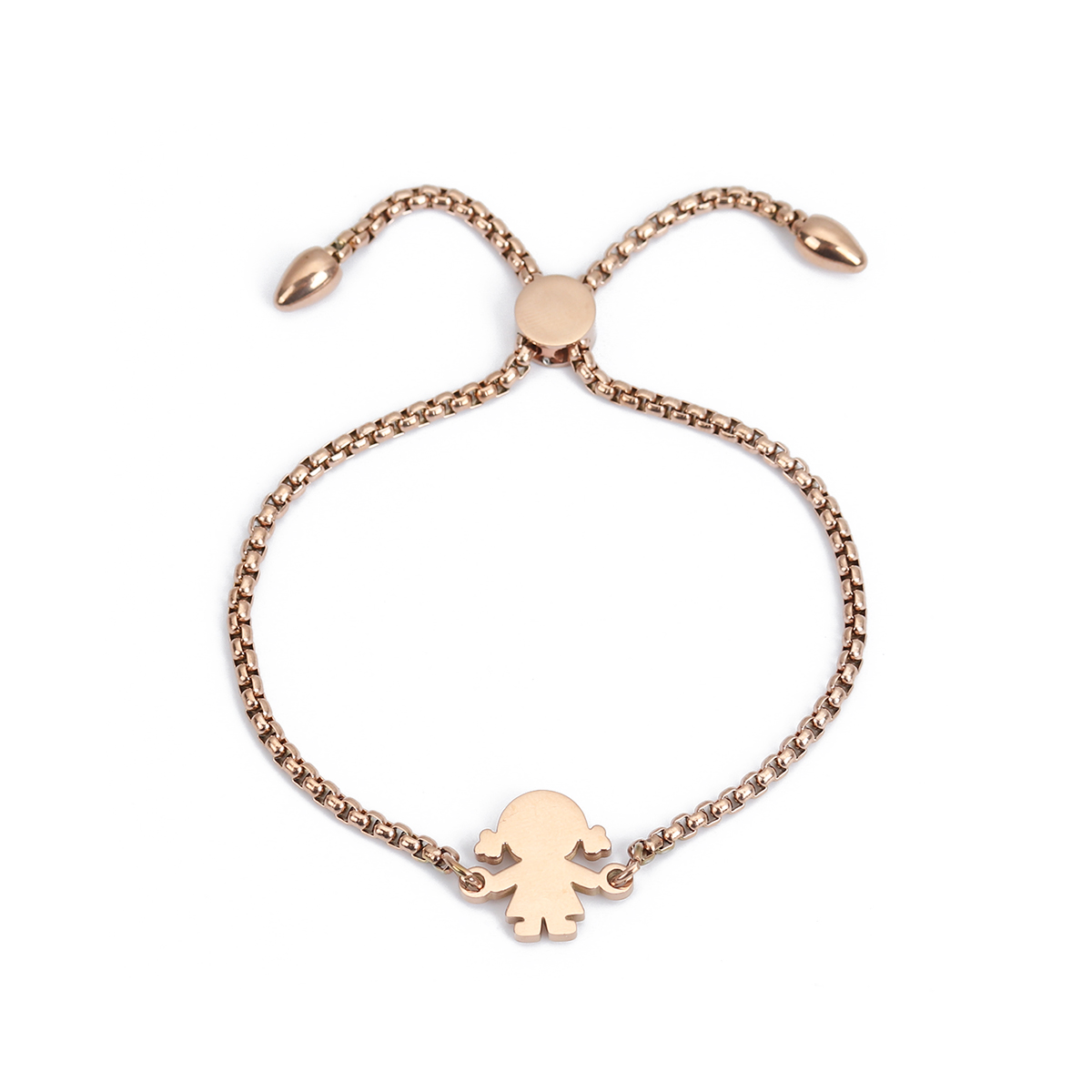 Picture of 304 Stainless Steel Adjustable Slider/ Slide Bolo Bracelets Rose Gold Girl 26.3cm(10 3/8") long - 25.3cm(10") long, 1 Piece