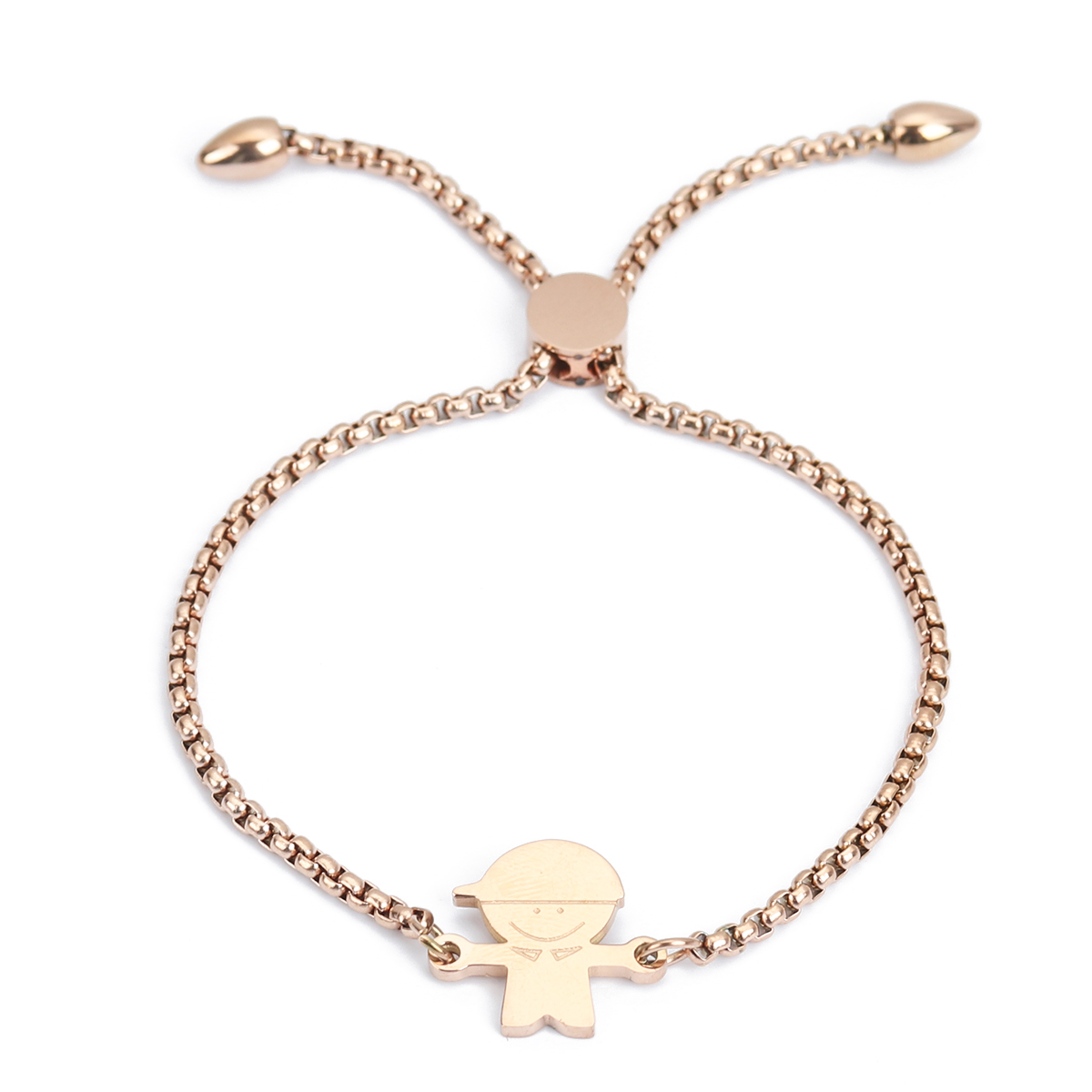 Picture of 304 Stainless Steel Adjustable Slider/ Slide Bolo Bracelets Rose Gold Boy 26.3cm(10 3/8") long - 25.3cm(10") long, 1 Piece