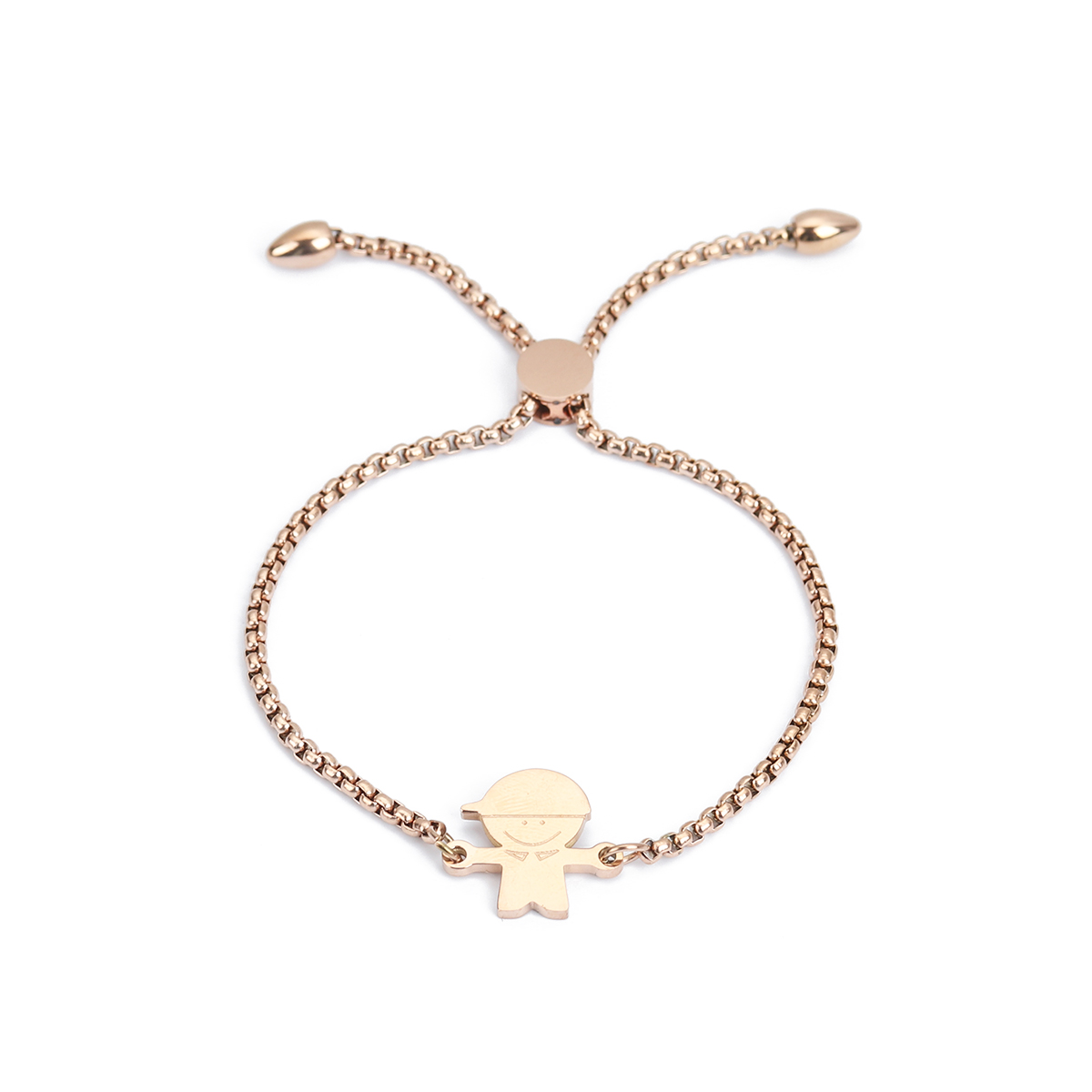 Picture of 304 Stainless Steel Adjustable Slider/ Slide Bolo Bracelets Rose Gold Boy 26.3cm(10 3/8") long - 25.3cm(10") long, 1 Piece
