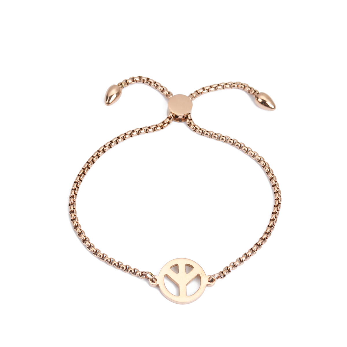 Imagen de 304 Acero Inoxidable Ajustable Slider/ Slide Pulsera Oro Rosa Ronda 26.3cm - 25.3cm longitud, 1 Unidad