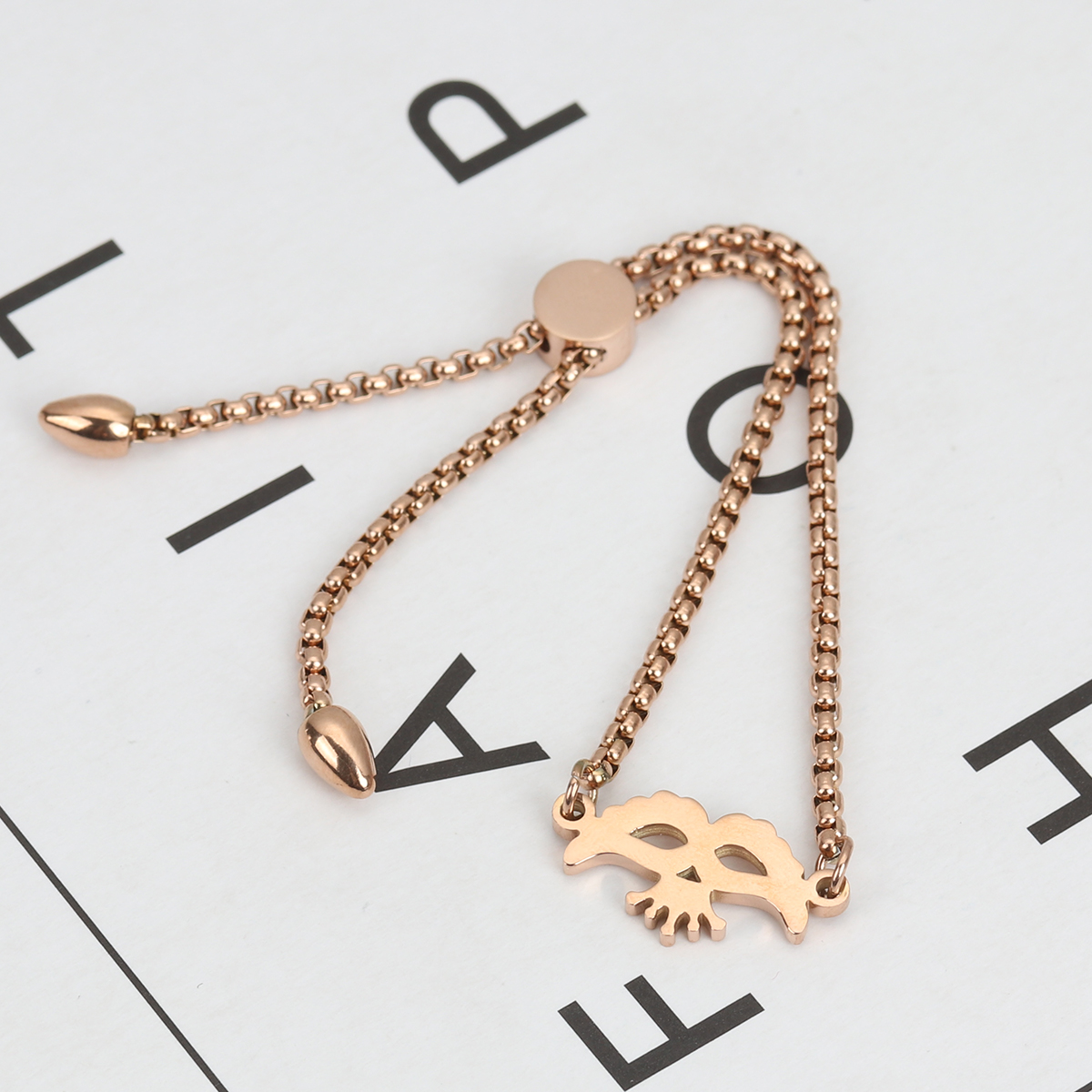 Изображение 304 Нержавеющая Сталь Регулируемая Боло Слайдер / Слайд-браслет Розово-золотой Маска 26.3см - 25.3см Длина, 50 ШТ