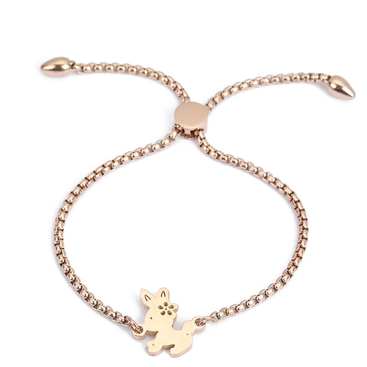 Imagen de 304 Acero Inoxidable Ajustable Slider/ Slide Pulsera Oro Rosa Conejo 26.3cm - 25.3cm longitud, 1 Unidad