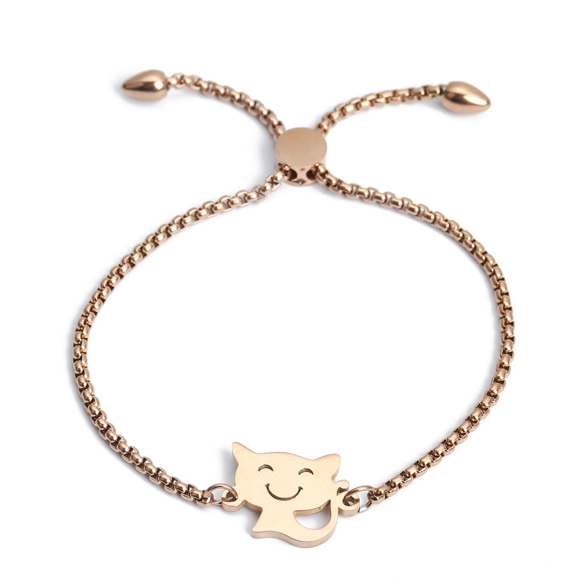 304ステンレス鋼 調整可能 スライダー ボーロ ブレスレット ローズゴールド 猫 26.3cm - 25.3cm 長さ、 1 本 の画像