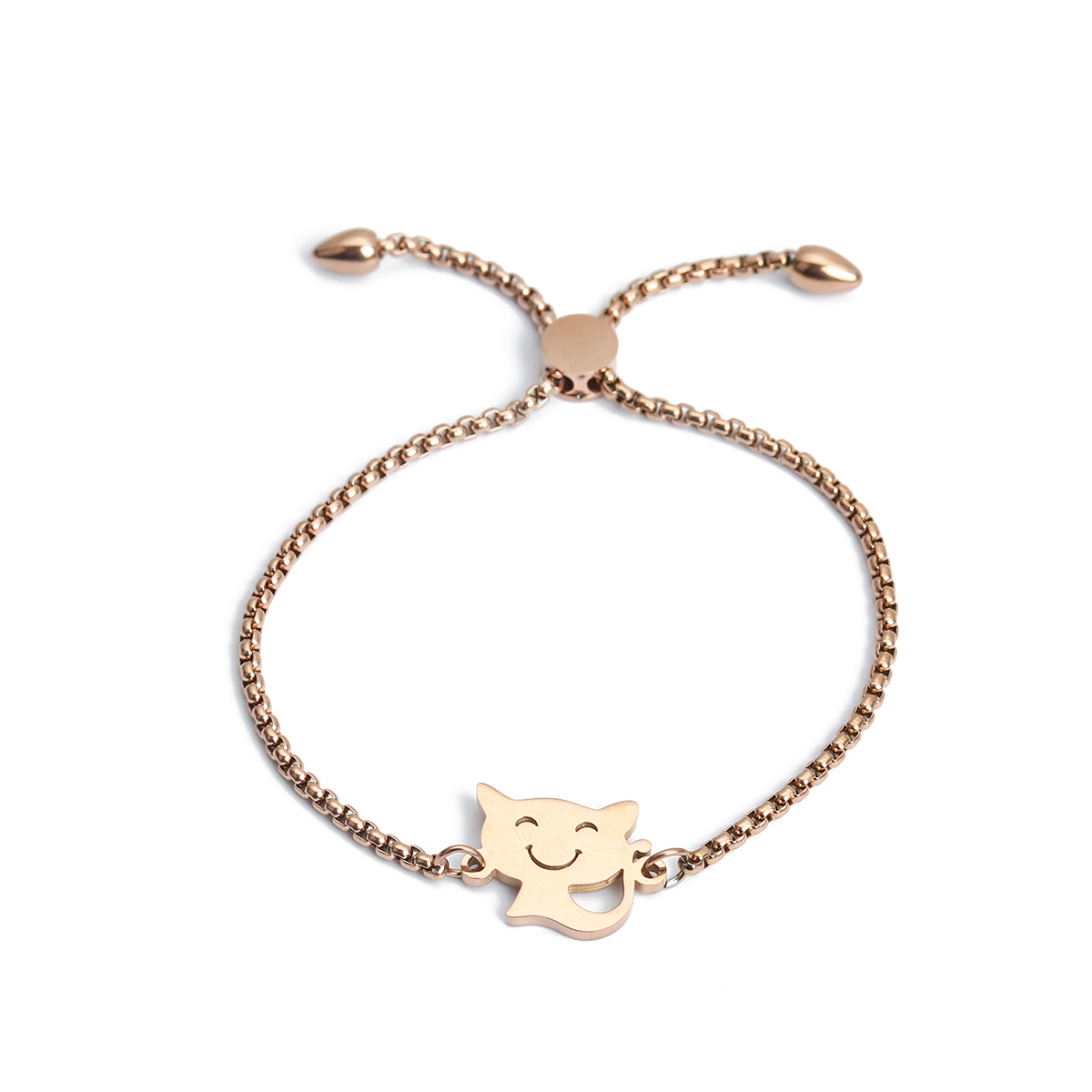 304ステンレス鋼 調整可能 スライダー ボーロ ブレスレット ローズゴールド 猫 26.3cm - 25.3cm 長さ、 1 本 の画像