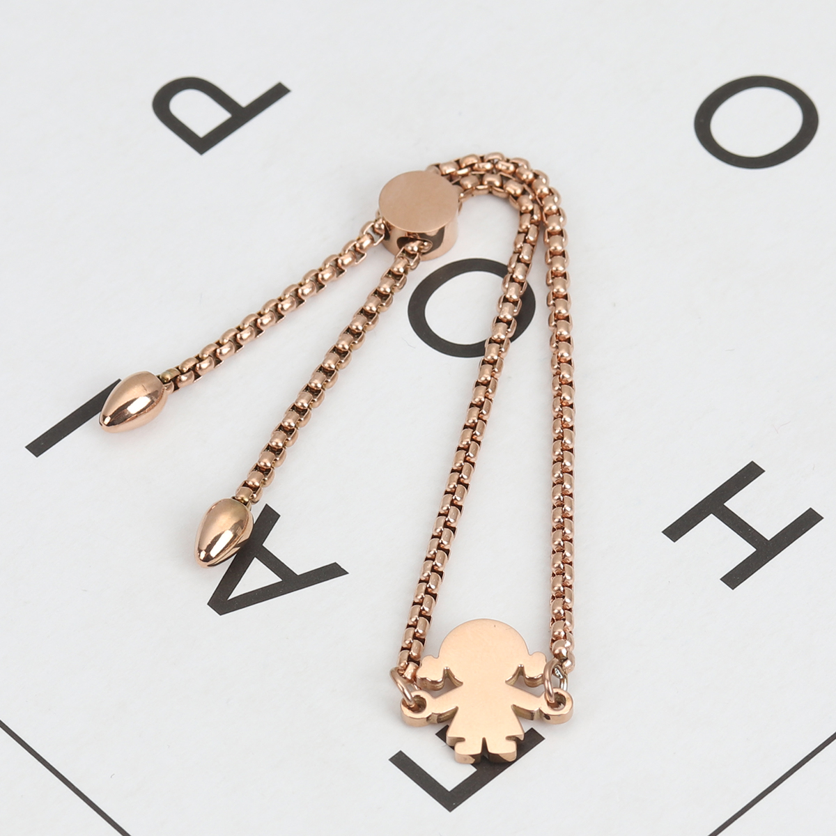 Picture of 304 Stainless Steel Adjustable Slider/ Slide Bolo Bracelets Rose Gold Girl 26.3cm(10 3/8") - 25.3cm(10") long, 50 PCs