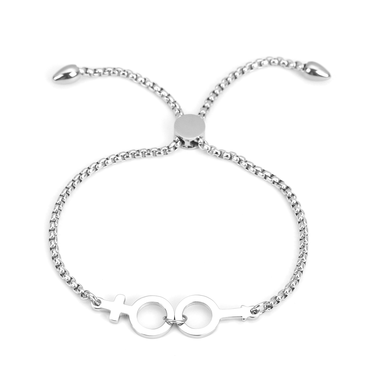 Picture of 304 Stainless Steel Adjustable Slider/ Slide Bolo Bracelets Silver Tone Gender Symbol 27.4cm(10 6/8") long, 1 Piece