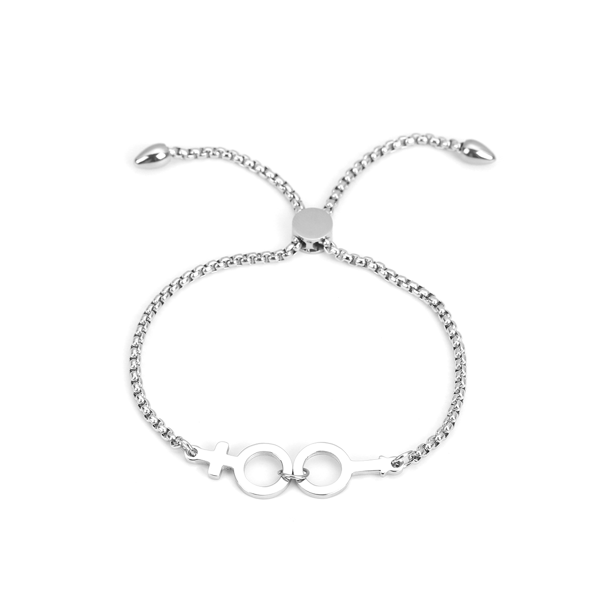 Picture of 304 Stainless Steel Adjustable Slider/ Slide Bolo Bracelets Silver Tone Gender Symbol 27.4cm(10 6/8") long, 1 Piece