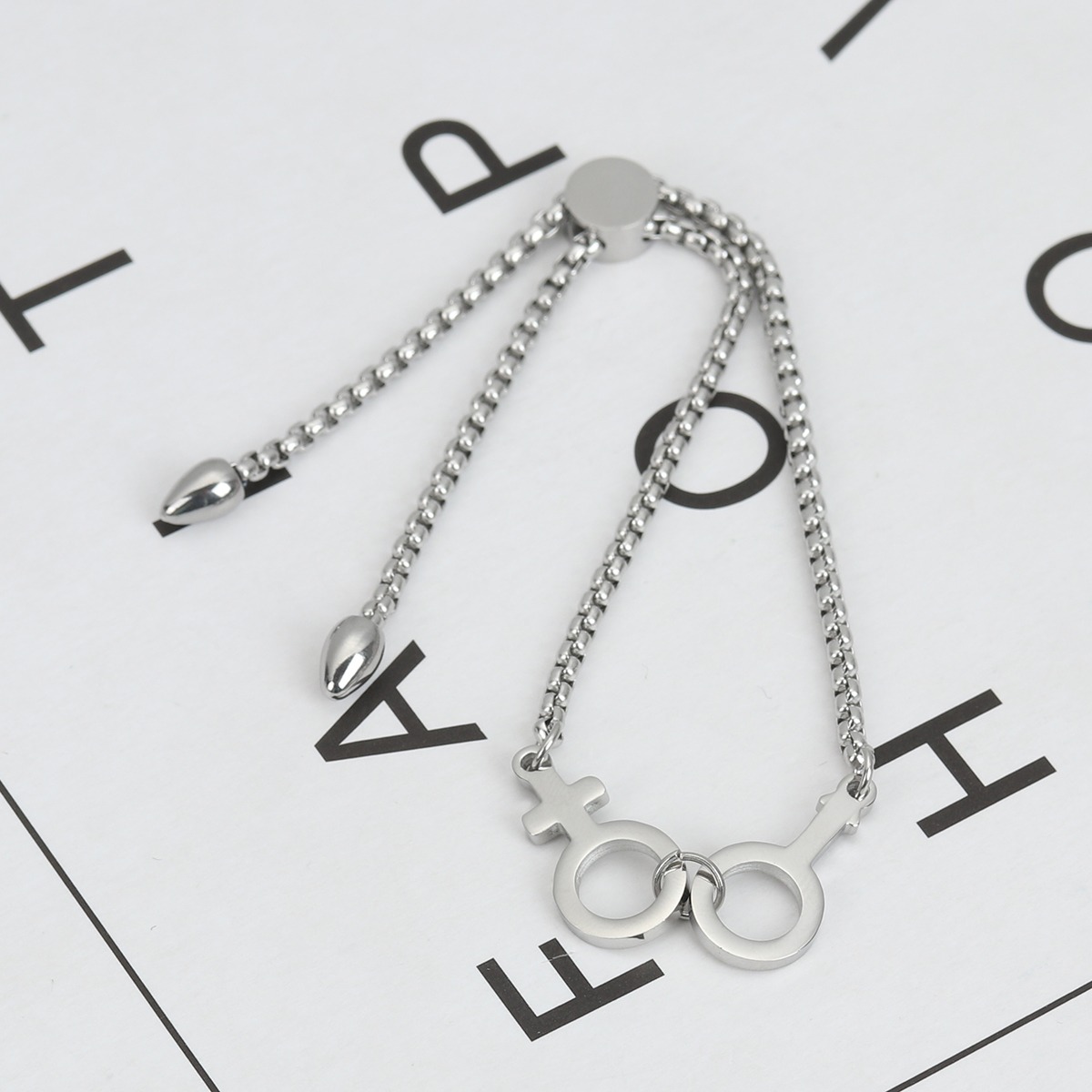Picture of 304 Stainless Steel Adjustable Slider/ Slide Bolo Bracelets Silver Tone Gender Symbol 27.4cm(10 6/8") long, 1 Piece