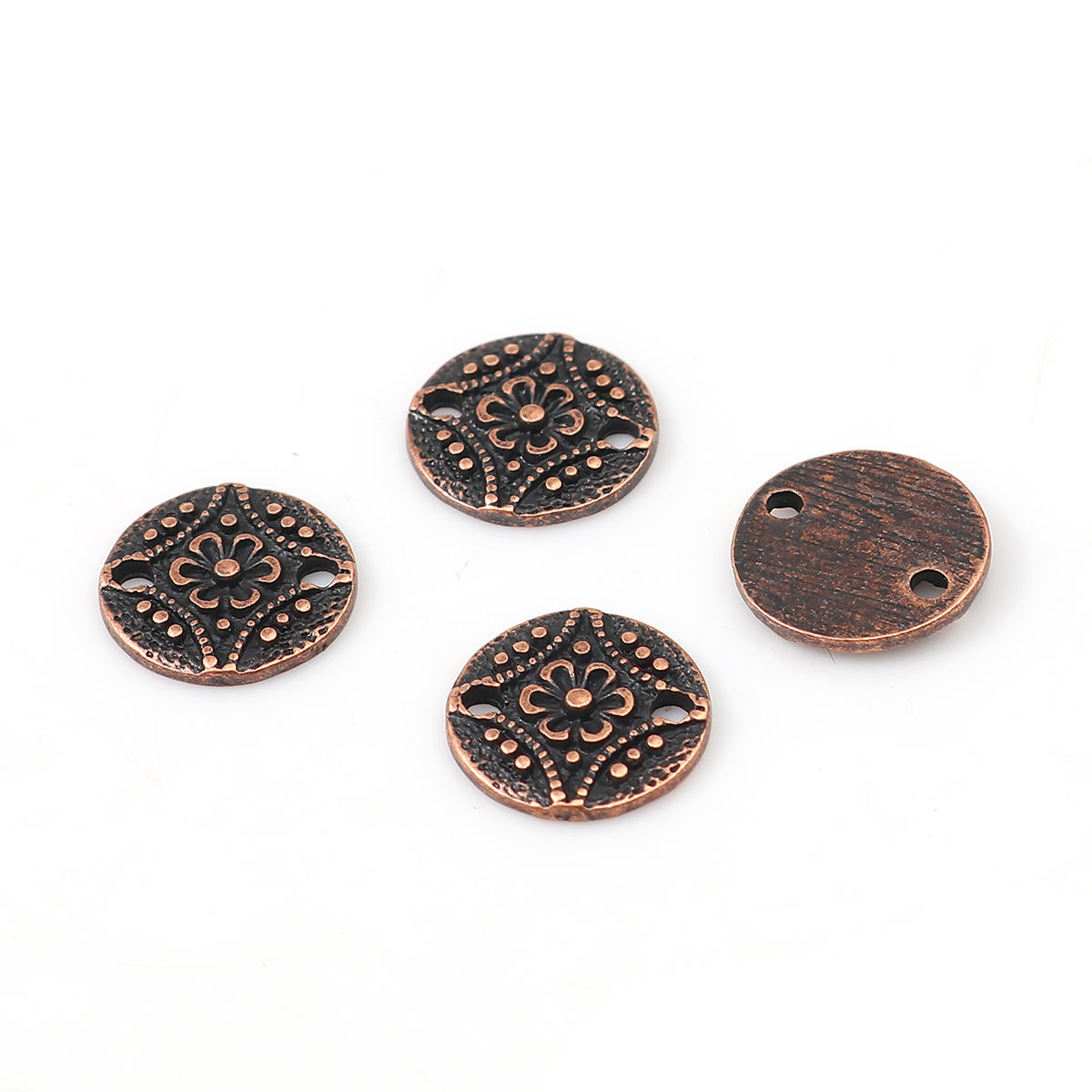 Picture of Zinc Based Alloy Connectors Round Antique Copper Flower 11mm Dia, 50 PCs