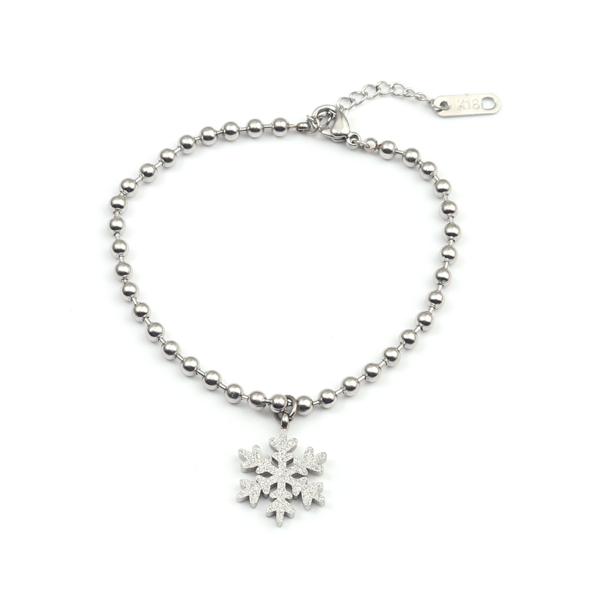 Picture of 316 Stainless Steel Bracelets Silver Tone Christmas Snowflake 18cm(7 1/8") - 16cm(6 2/8") long, 1 Piece