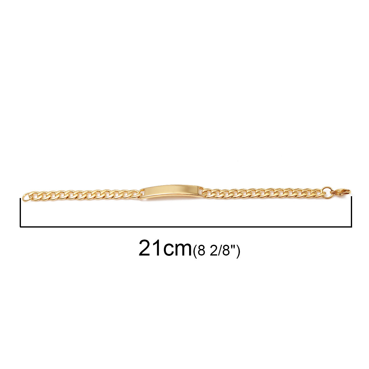 Picture of 1 Piece Vacuum Plating 304 Stainless Steel Blank Stamping Tags Bracelets Rectangle Gold Plated One-sided Polishing 21cm(8 2/8") long