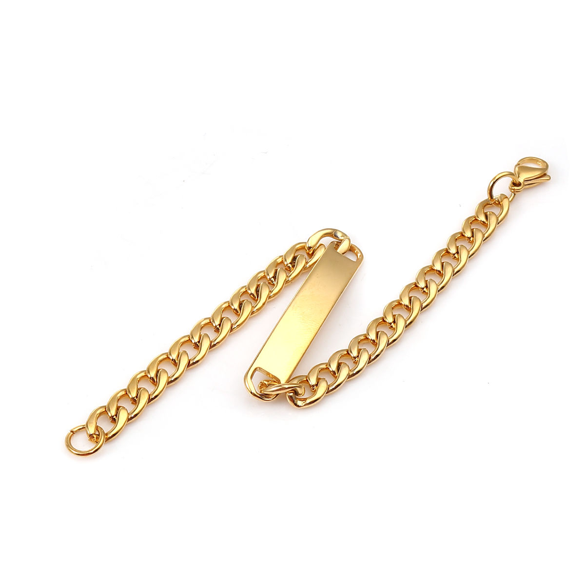 Picture of 1 Piece Vacuum Plating 304 Stainless Steel Blank Stamping Tags Bracelets Rectangle Gold Plated One-sided Polishing 21cm(8 2/8") long