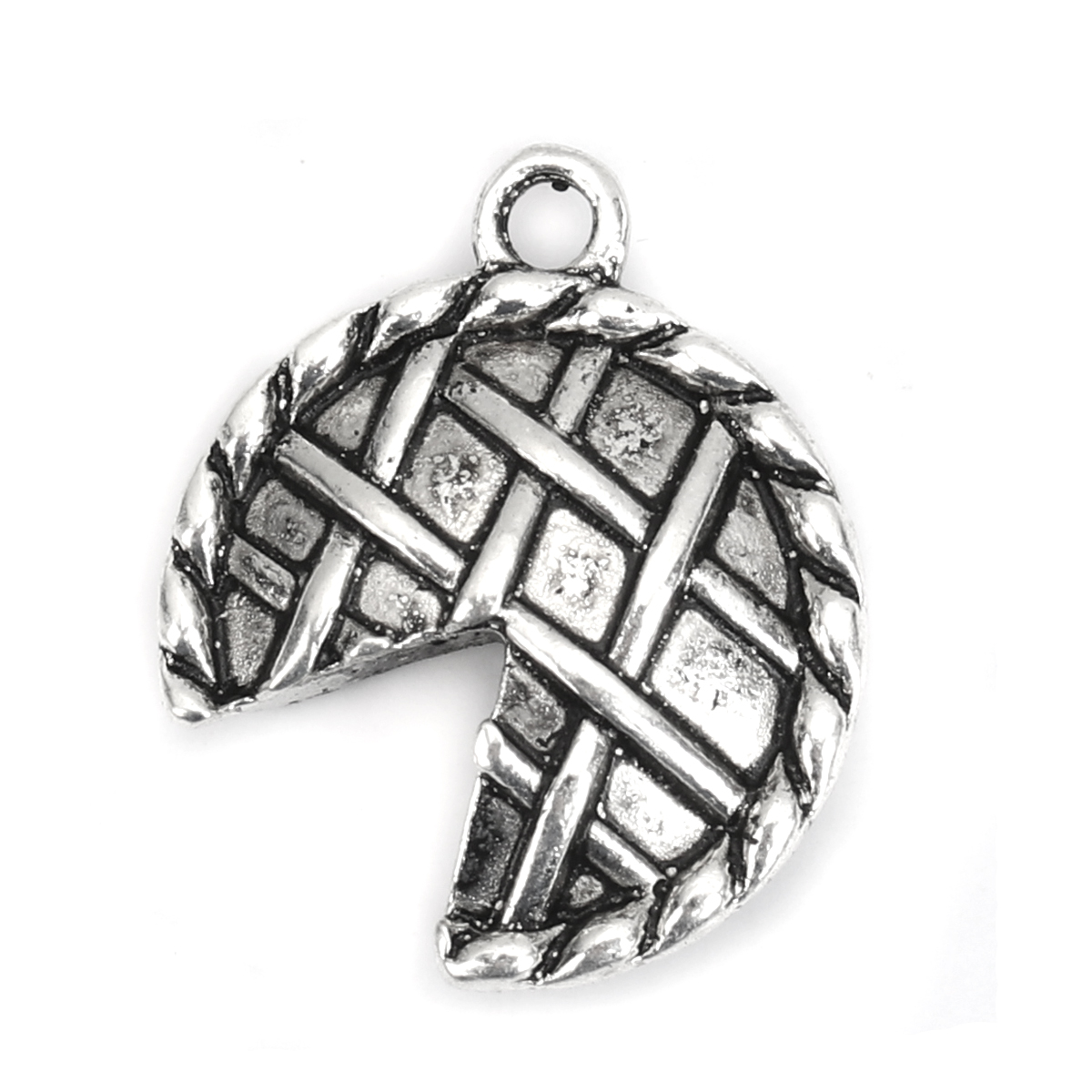 Picture of Zinc Based Alloy Charms Key Lime Pie Pasty Antique Silver Color 20mm x 16mm, 10 PCs
