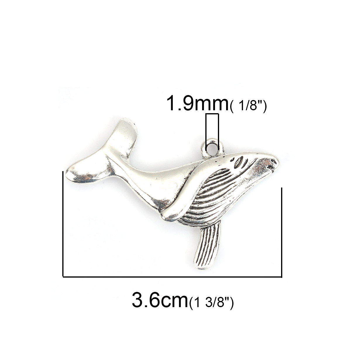 Picture of Zinc Based Alloy Ocean Jewelry Pendants Whale Animal Antique Silver Color 36mm x 30mm, 5 PCs