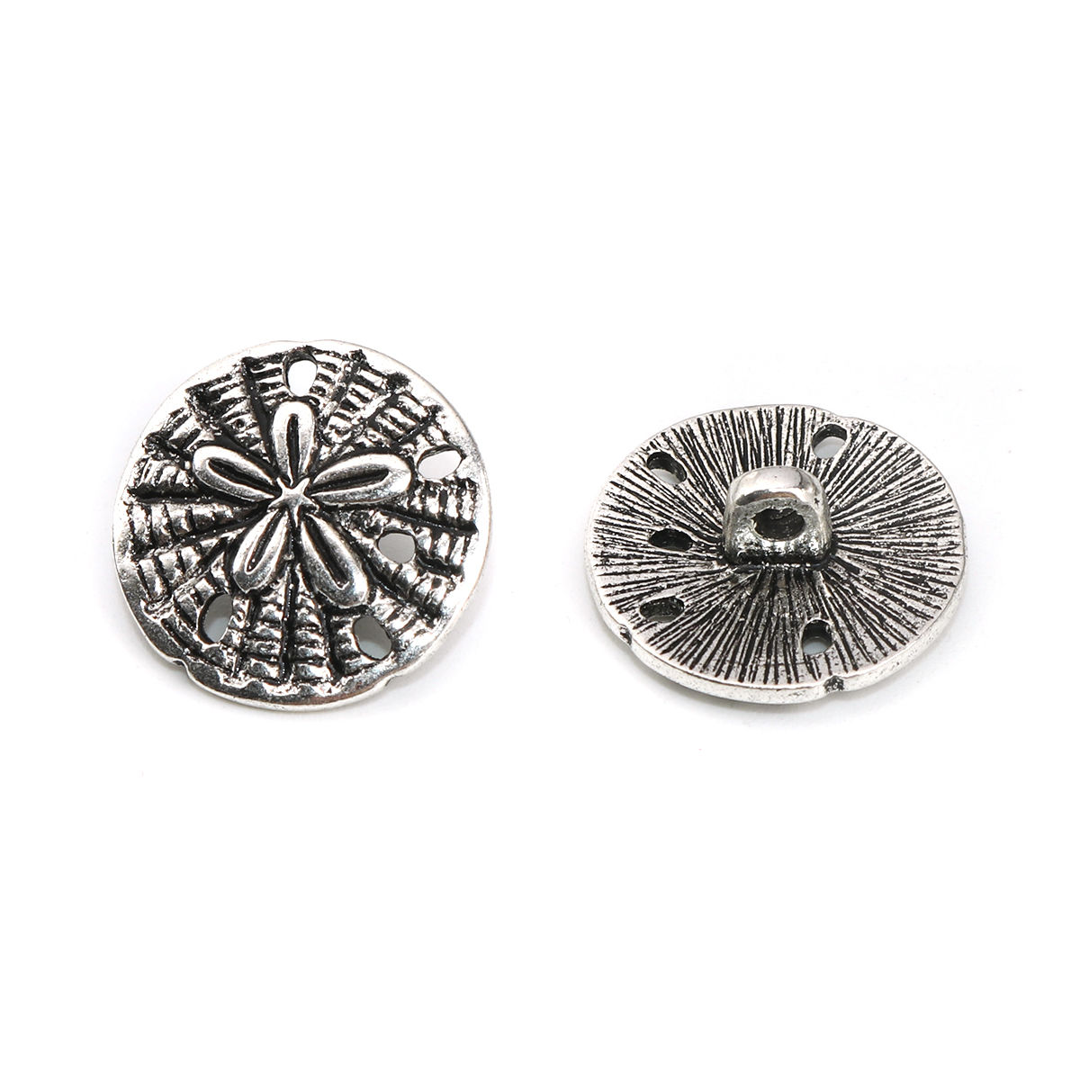 Picture of Zinc Based Alloy Metal Sewing Shank Buttons Round Antique Silver Color Flower Carved 19mm x 18mm, 20 PCs