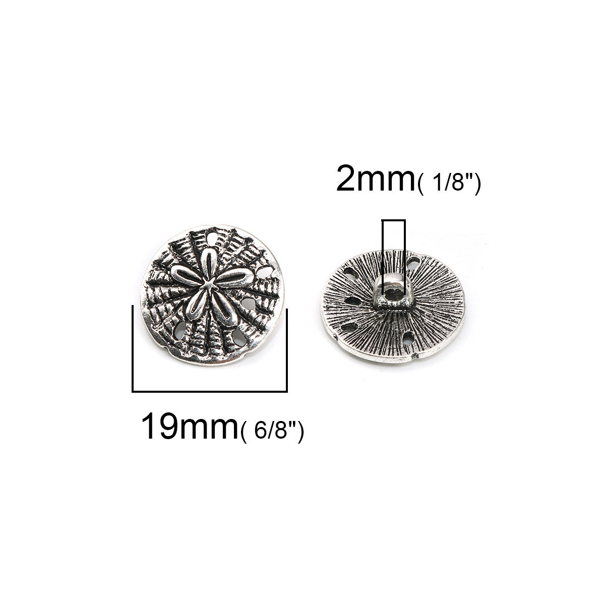 Picture of Zinc Based Alloy Metal Sewing Shank Buttons Round Antique Silver Color Flower Carved 19mm x 18mm, 20 PCs