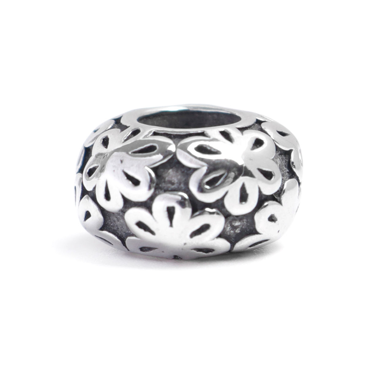 Picture of 304 Stainless Steel Casting Beads Round Antique Silver Color Flower 12mm x 7mm, Hole: Approx 5.3mm, 1 Piece