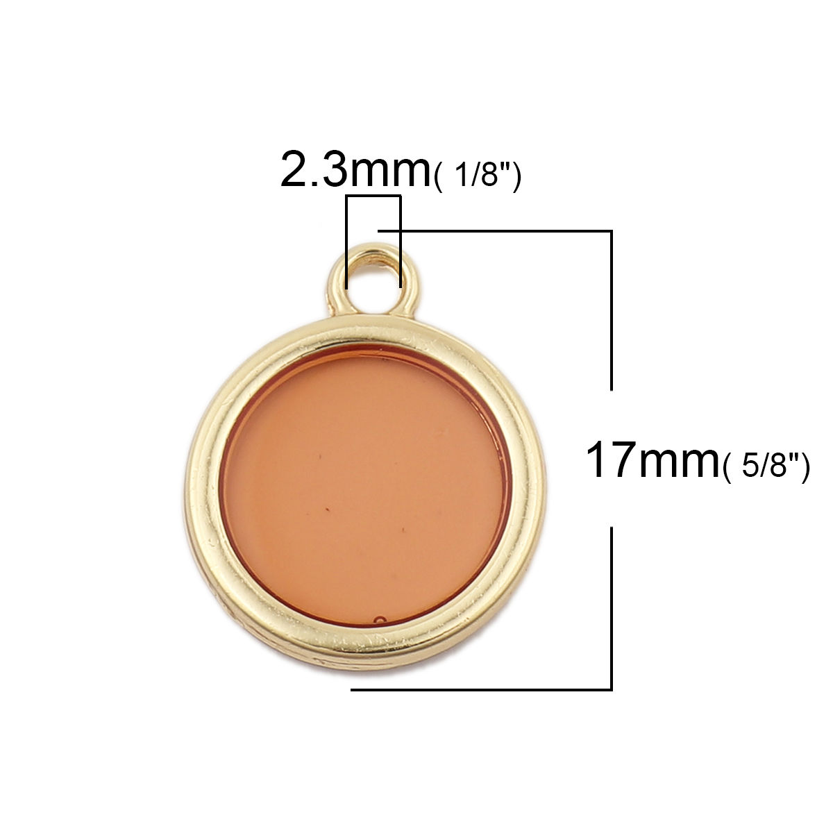 Picture of Zinc Based Alloy & Resin Charms Round Disc Gold Plated Brown Transparent 16mm x 17mm, 5 PCs