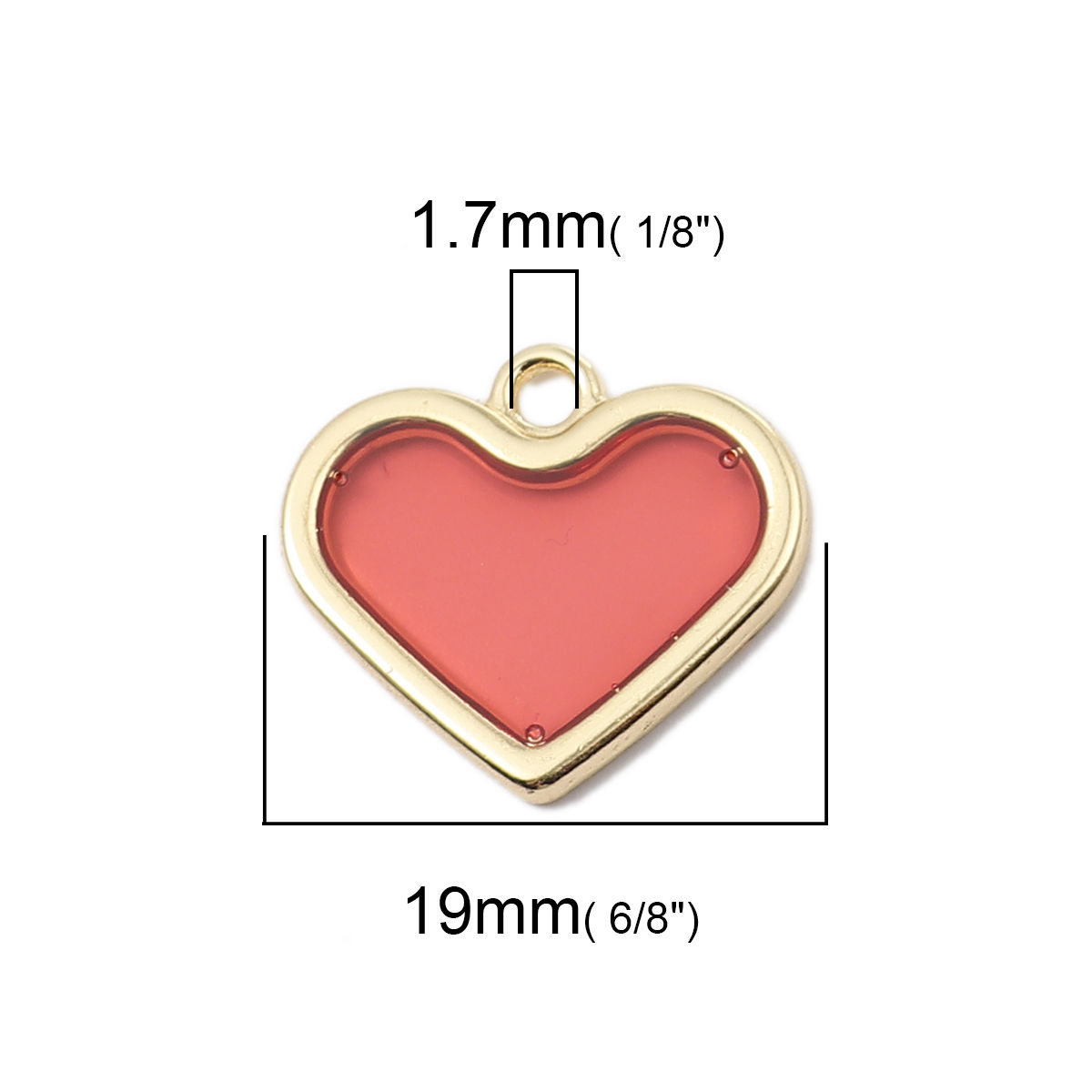 Picture of Zinc Based Alloy & Resin Charms Heart Gold Plated Deep Red Transparent 19mm x 17mm, 5 PCs