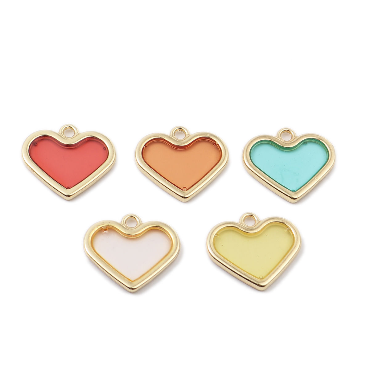 Picture of Zinc Based Alloy & Resin Charms Heart Gold Plated Deep Red Transparent 19mm x 17mm, 5 PCs