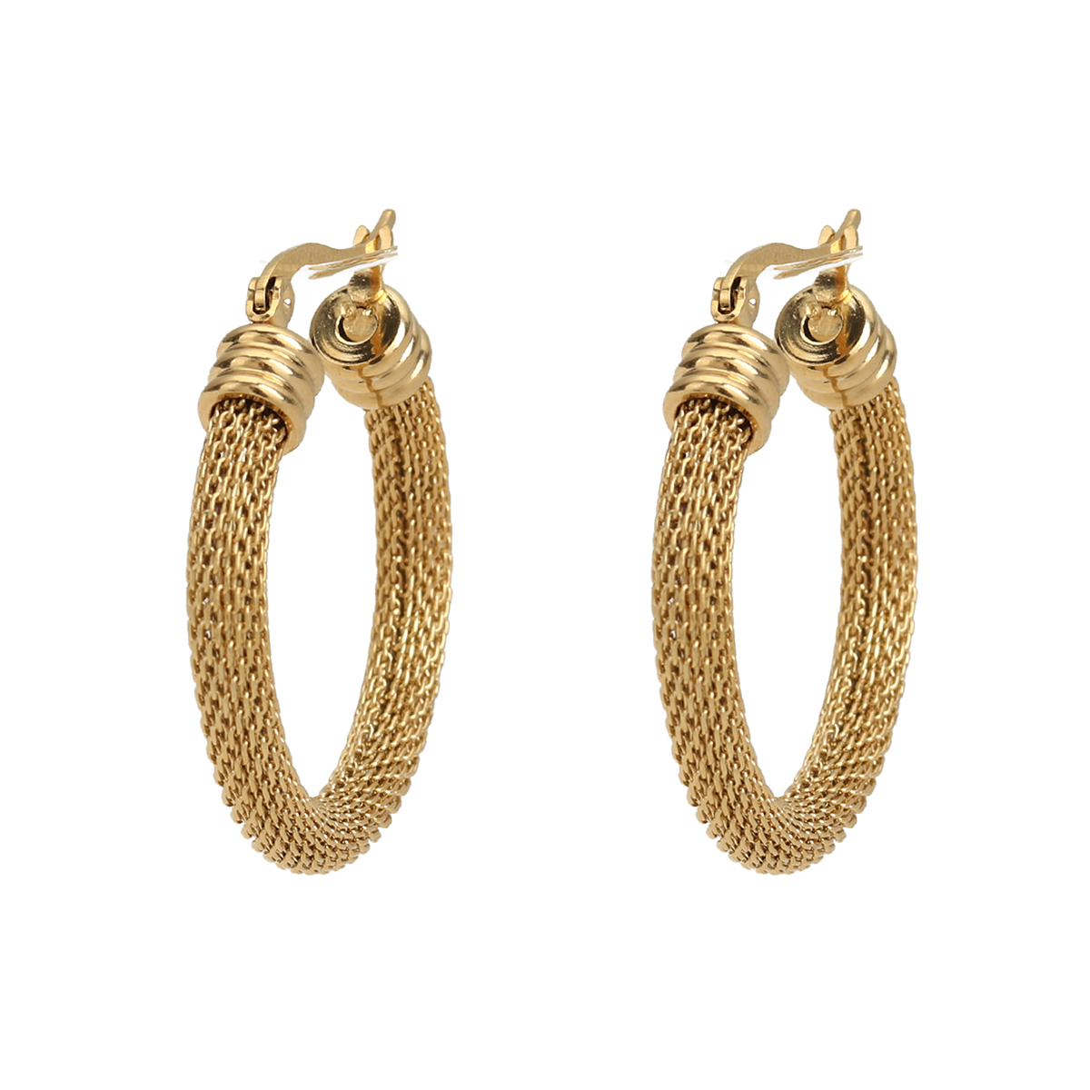 Picture of 304 Stainless Steel Hoop Earrings Gold Plated Round Hollow 3.4cm x 3.2cm, Post/ Wire Size: (17 gauge), 1 Pair